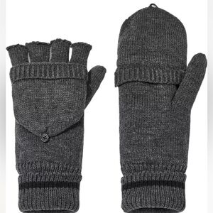 Goodfellow & Co Men's Gray Knitted Fleece Lined Gloves W/ Mitten Cover O…